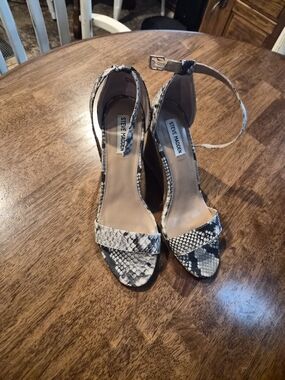 Steve Madden Women's Snake Print Ankle Strap Heels - Black & White